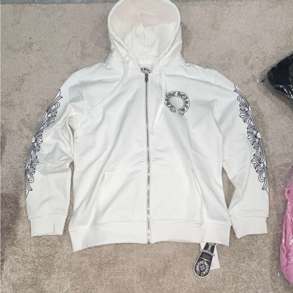 chrome of hearts white hoodie zip up